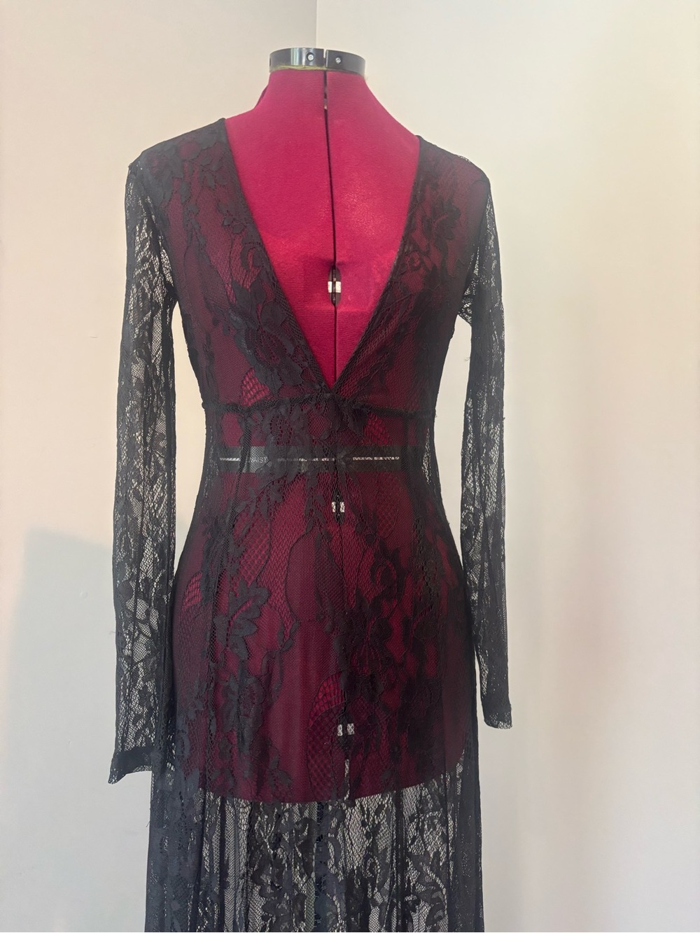 Forever 21 Black Lace Deep V Maxi Robe